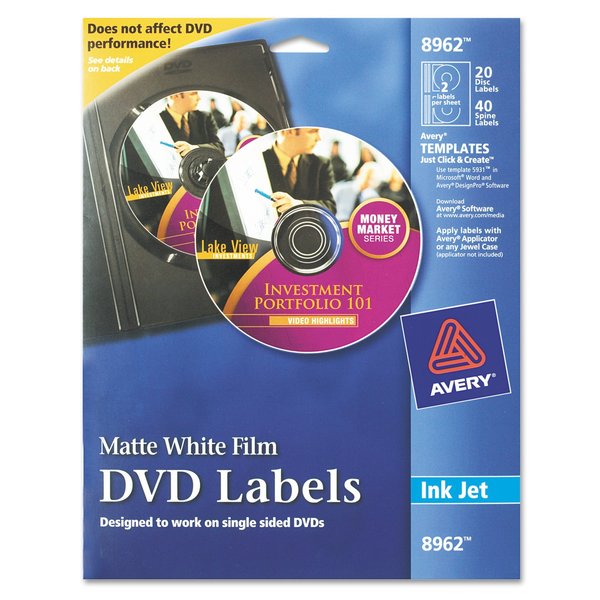 Avery Dennison Dvd Film Label, Matte White, PK20 8962